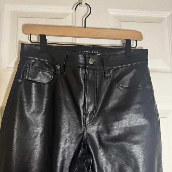 Veronica Beard Beverly Vegan Leather Skinny-Flare Black Pant Size 28 - Picture 3 of 13